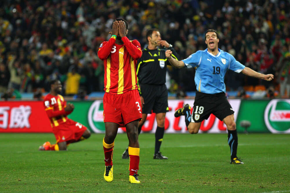 during the 2010 FIFA World Cup South Africa Quarter Final match between Uruguay and Ghana at the Soccer City stadium on July 2, 2010 in Johannesburg, South Africa.